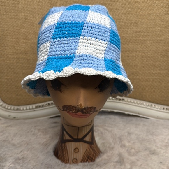 BP. | Gingham Knit Bucket Hat in Blue/Cream, NWT - Picture 6 of 10